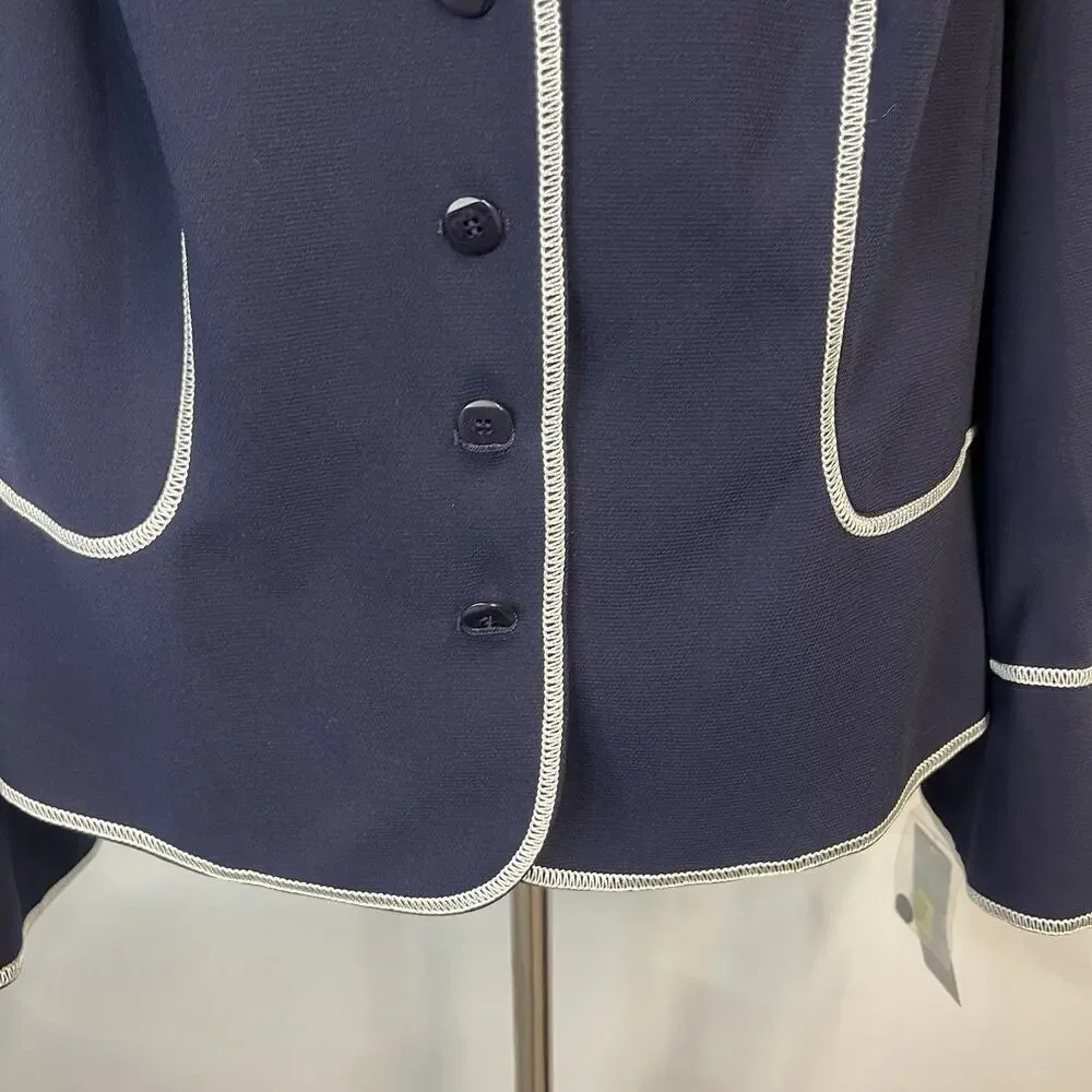 John Meyer Blazer Jacket Plus sz 16W Navy Blue Ivory Career Professional Wedding - Picture 5 of 9